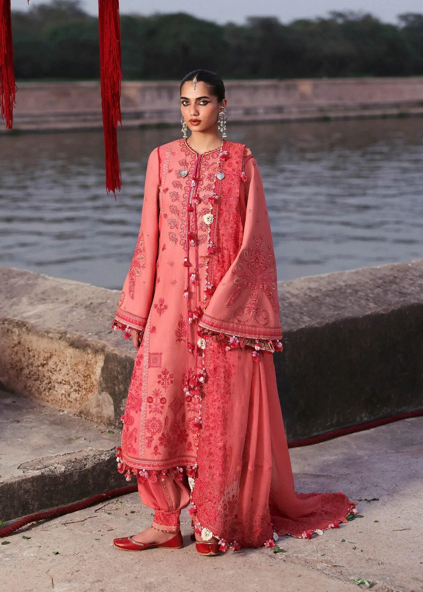 Hussain Rehar Karandi 25 Light Pink Chiffon – view 1 – Poshaq
