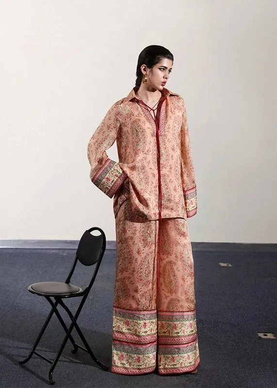 Hussain Rehar Pay Day Tea Pink Viscose – view 1 – Poshaq
