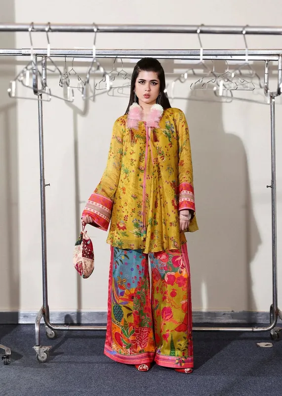 Hussain Rehar Pay Day Mustard Yellow Viscose – view 1 – Poshaq