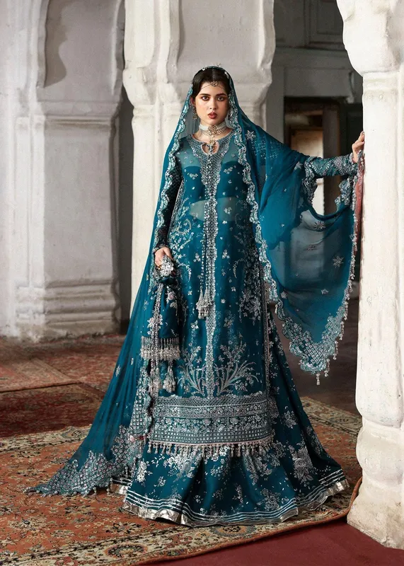 Hussain Rehar Massarat Formals 25 Teal Raw Silk – view 1 – Poshaq
