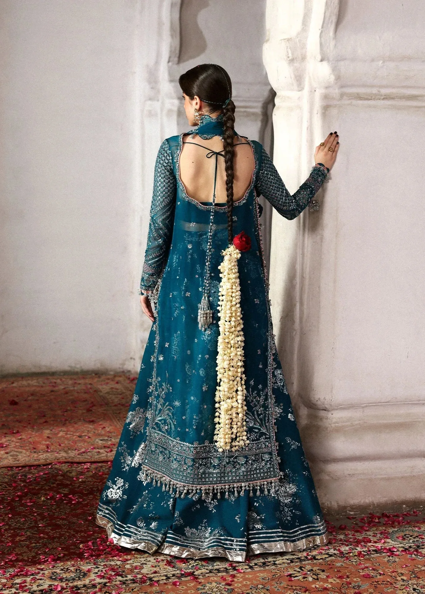 Hussain Rehar Massarat Formals 25 Teal Raw Silk – view 2 – Poshaq