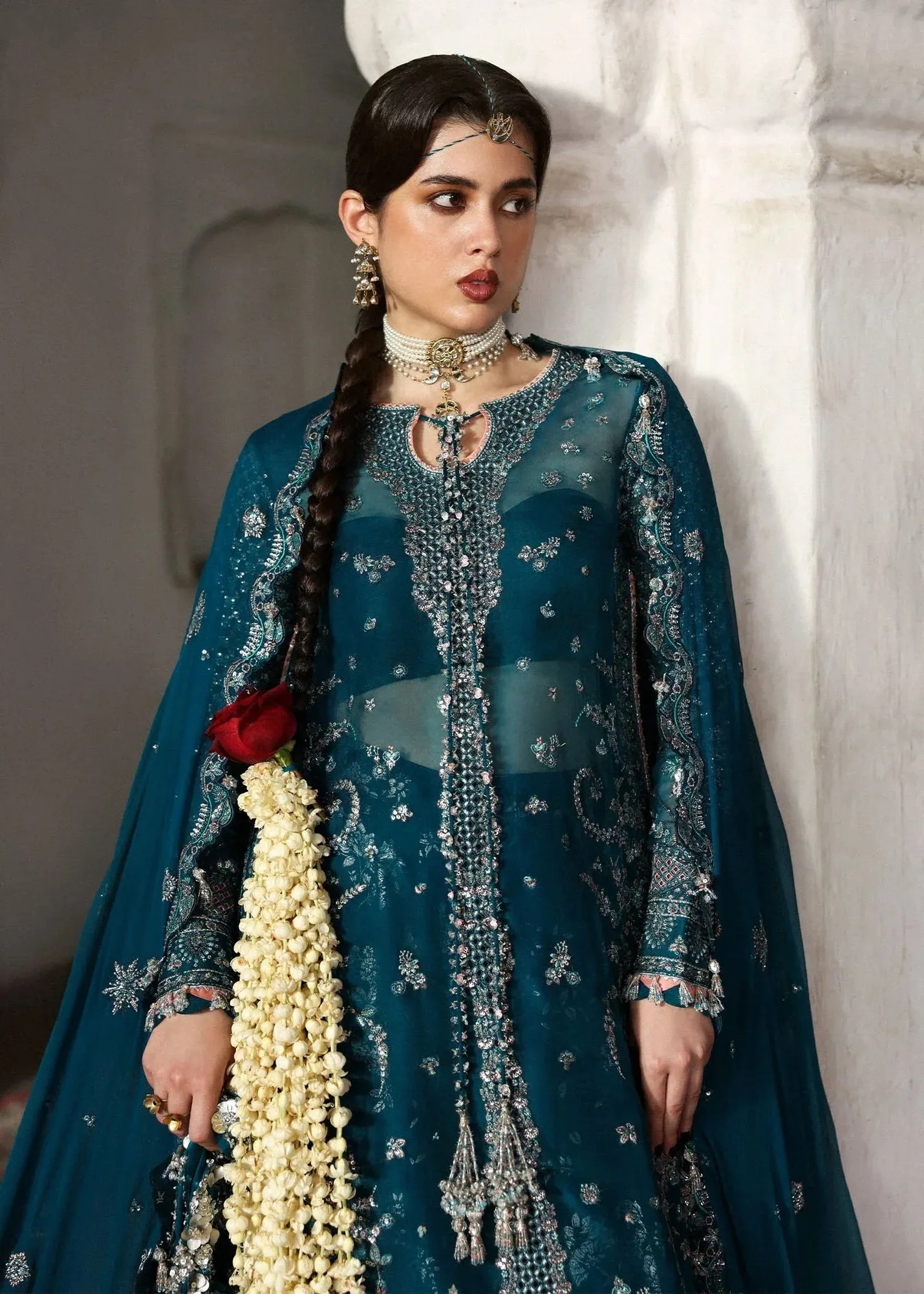 Hussain Rehar Massarat Formals 25 Teal Raw Silk – view 3 – Poshaq