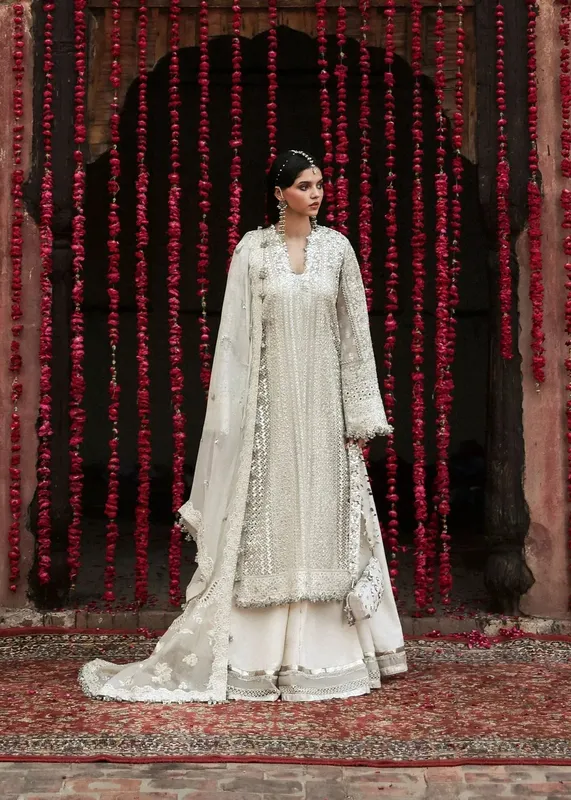 Hussain Rehar Massarat Formals 25 Ivory Gold Raw Silk – view 1 – Poshaq