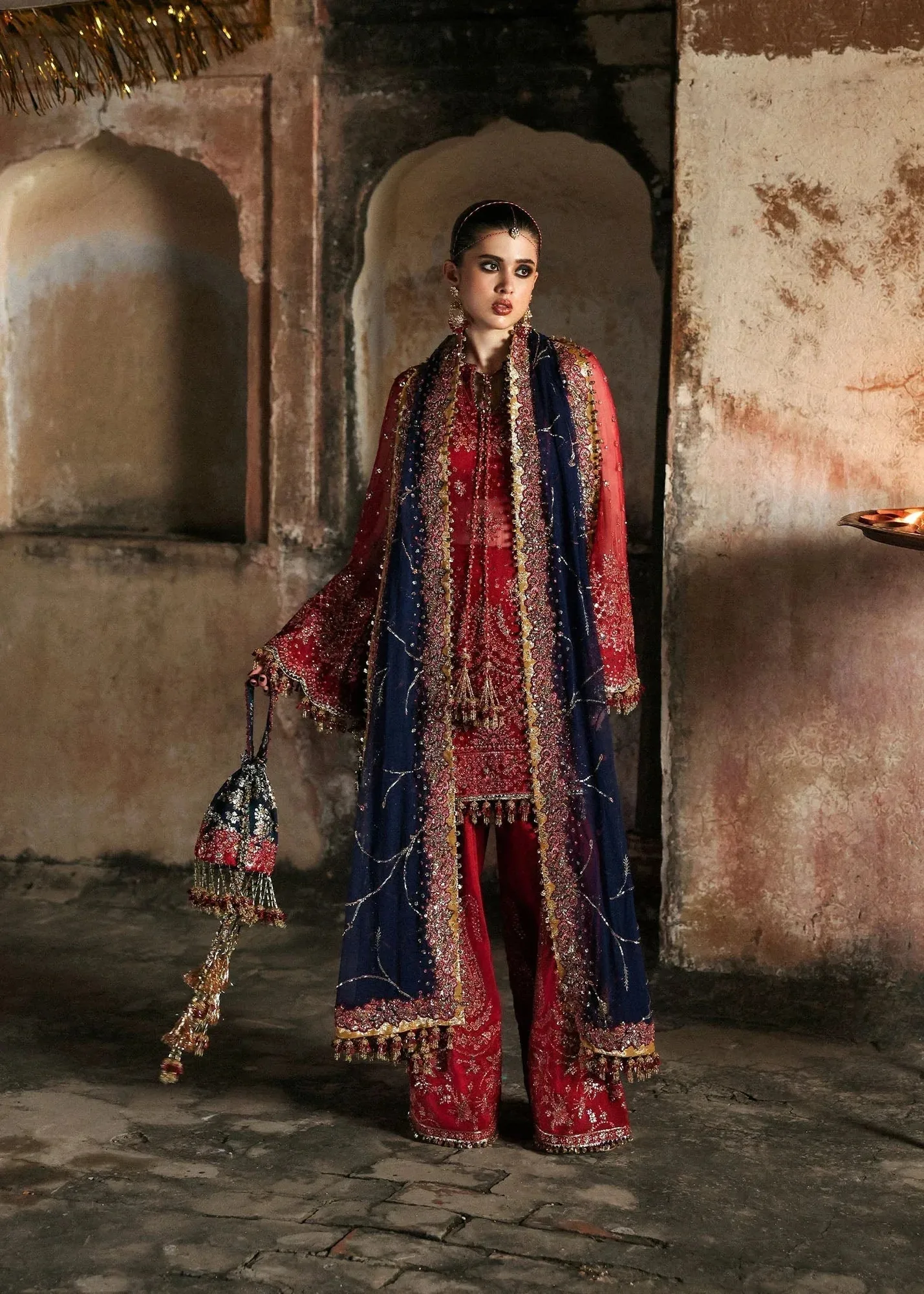 Hussain Rehar Massarat Formals 25 cherry red Raw Silk – view 1 – Poshaq