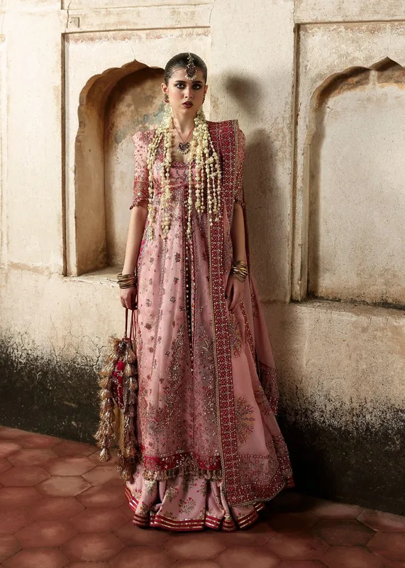 Hussain Rehar Massarat Formals 25 rose pink Raw Silk – view 1 – Poshaq