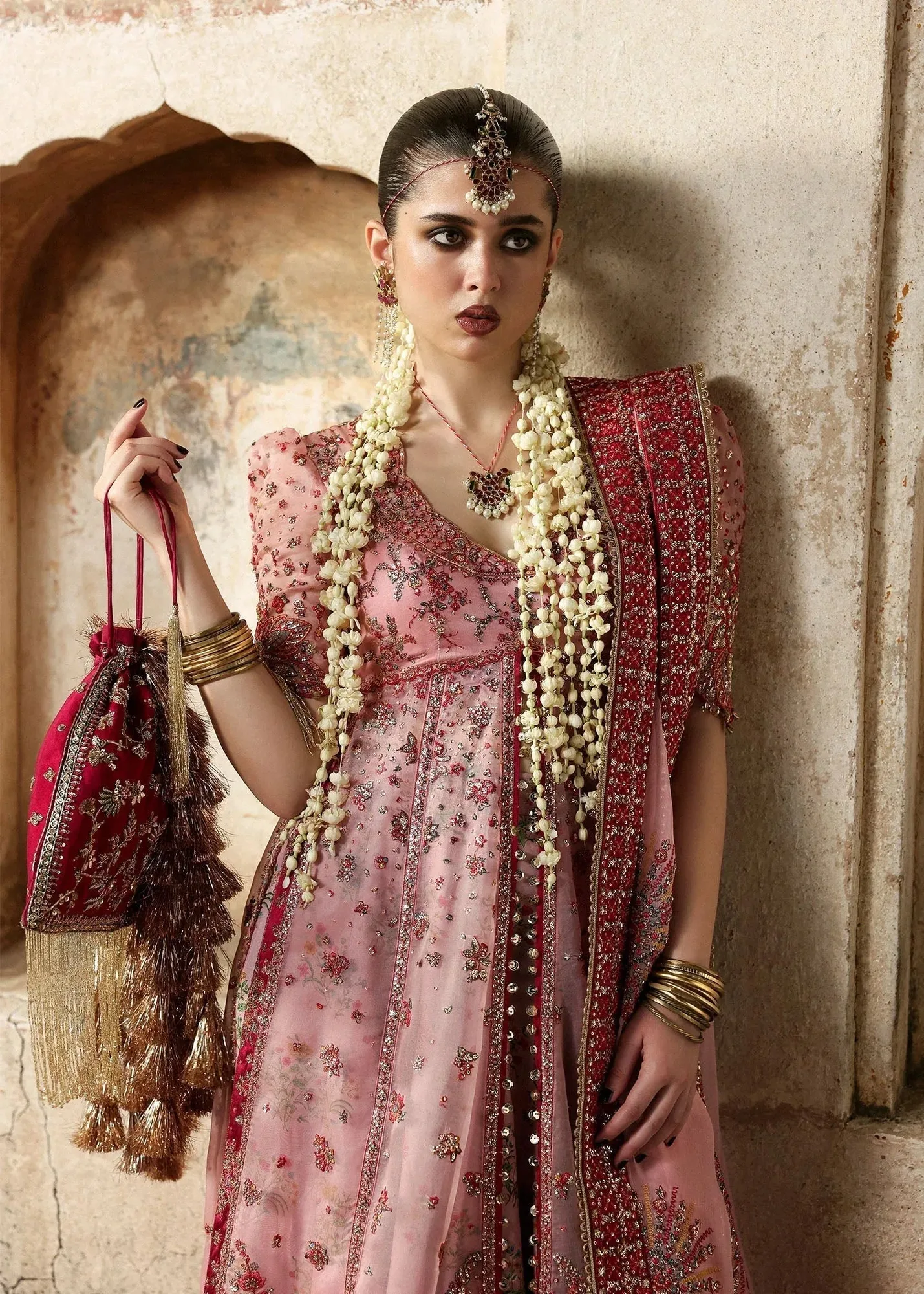 Hussain Rehar Massarat Formals 25 rose pink Raw Silk – view 3 – Poshaq
