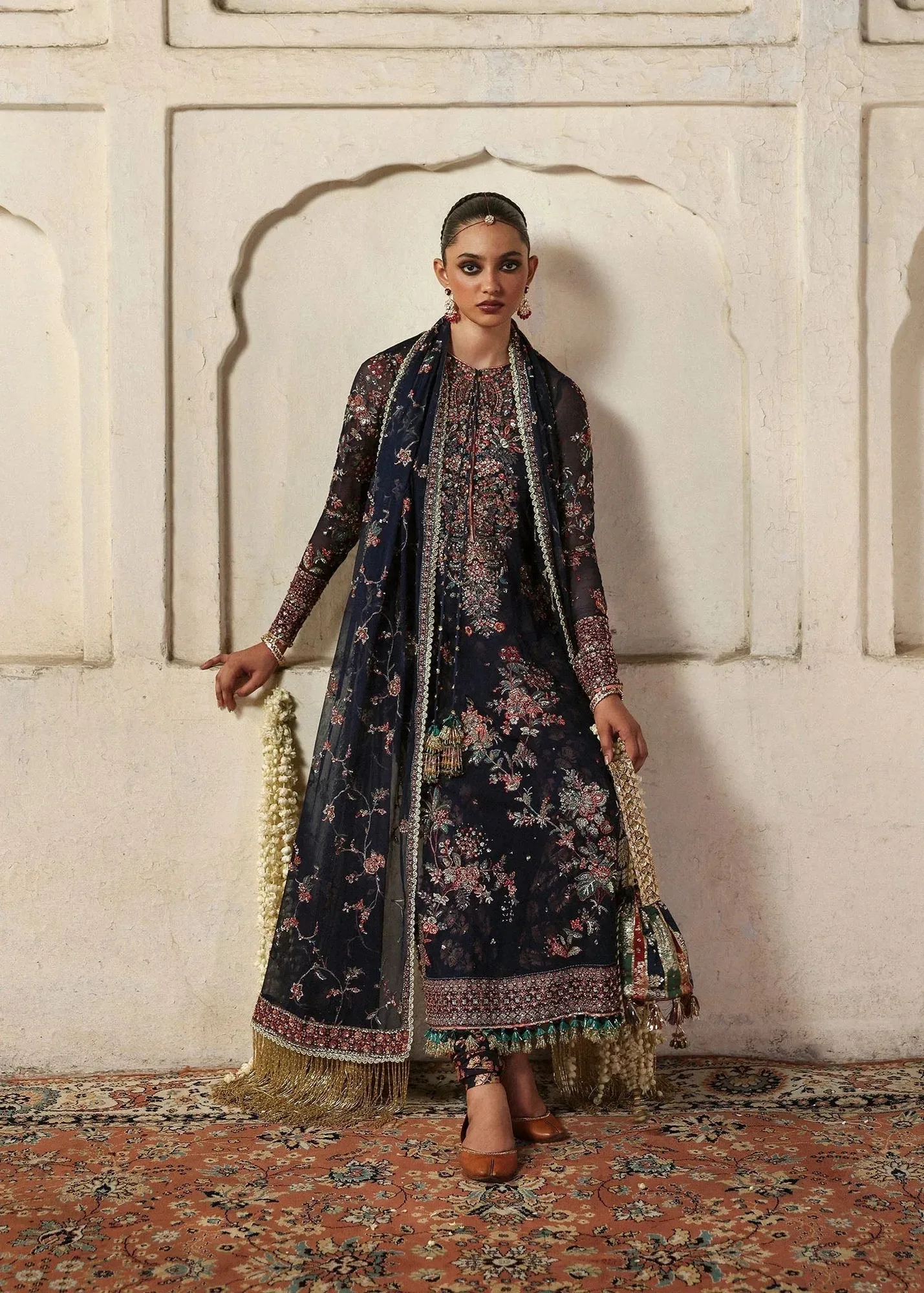 Hussain Rehar Massarat Formals 25 navy blue Raw Silk – view 1 – Poshaq