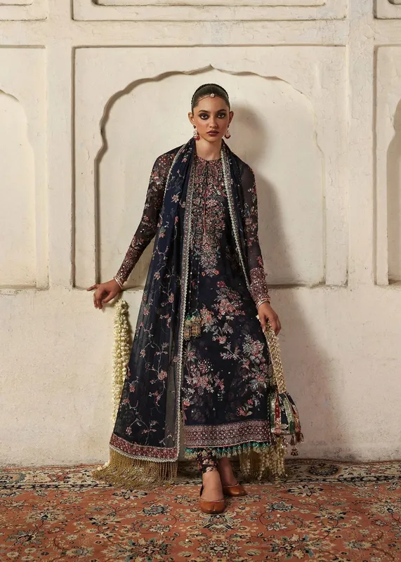 Hussain Rehar Massarat Formals 25 navy blue Raw Silk – view 1 – Poshaq