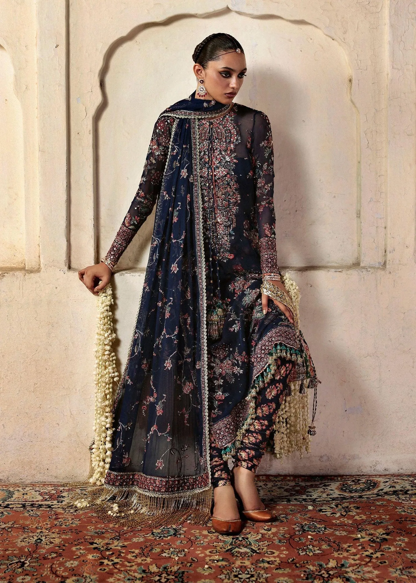 Hussain Rehar Massarat Formals 25 navy blue Raw Silk – view 2 – Poshaq
