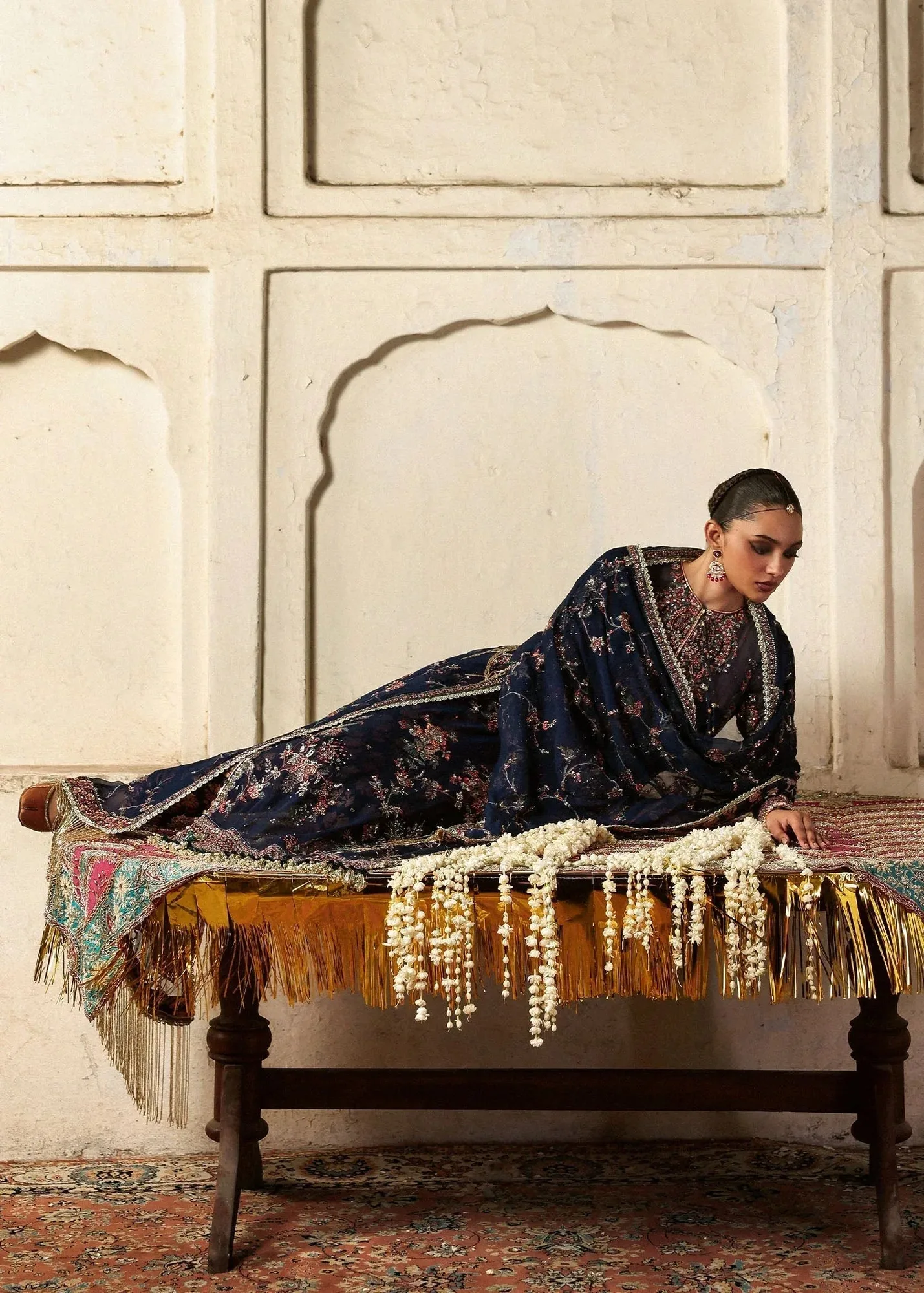 Hussain Rehar Massarat Formals 25 navy blue Raw Silk – view 3 – Poshaq