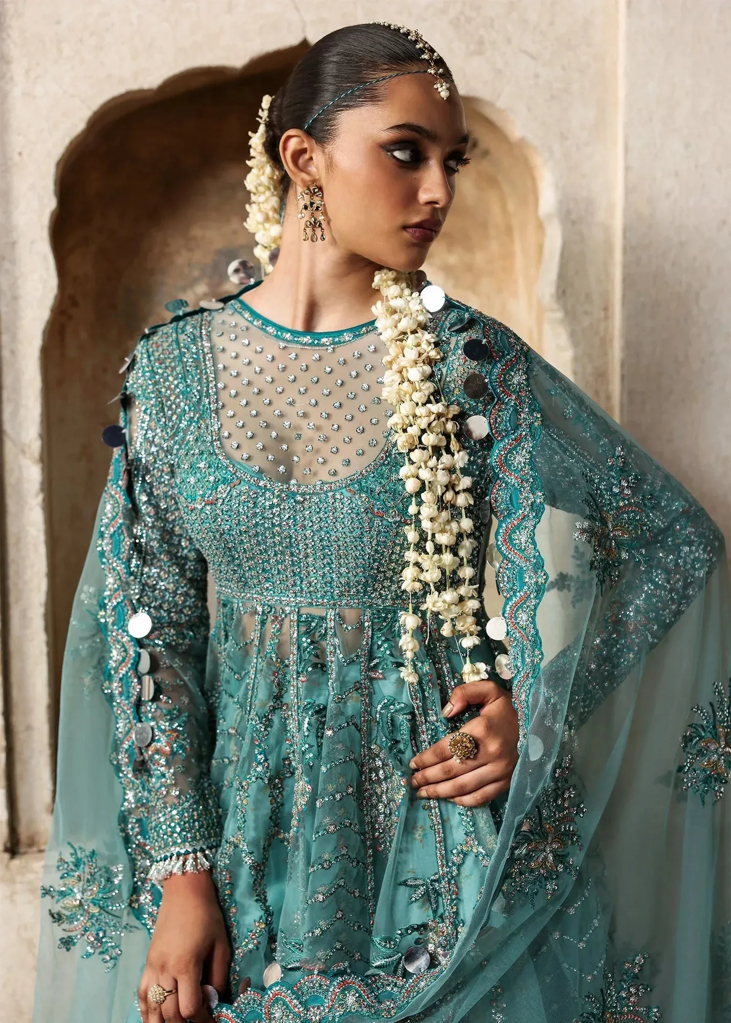 Hussain Rehar Massarat Formals 25 ice blue Raw Silk – view 3 – Poshaq