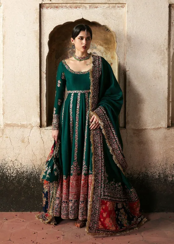 Hussain Rehar Massarat Formals 25 emerald green, Raw Silk – view 1 – Poshaq