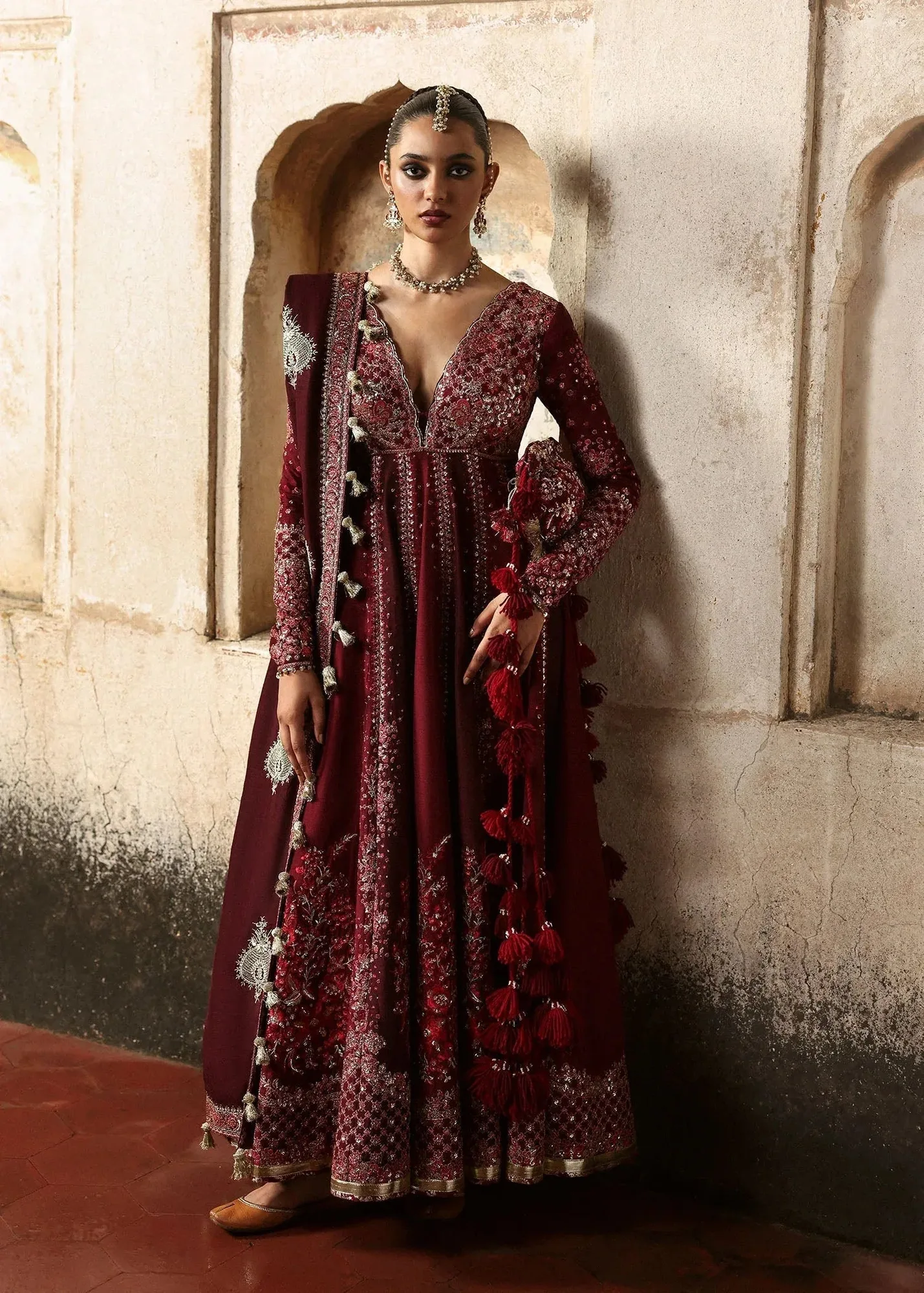 Hussain Rehar Massarat Formals 25 Maroon Raw Silk – view 1 – Poshaq
