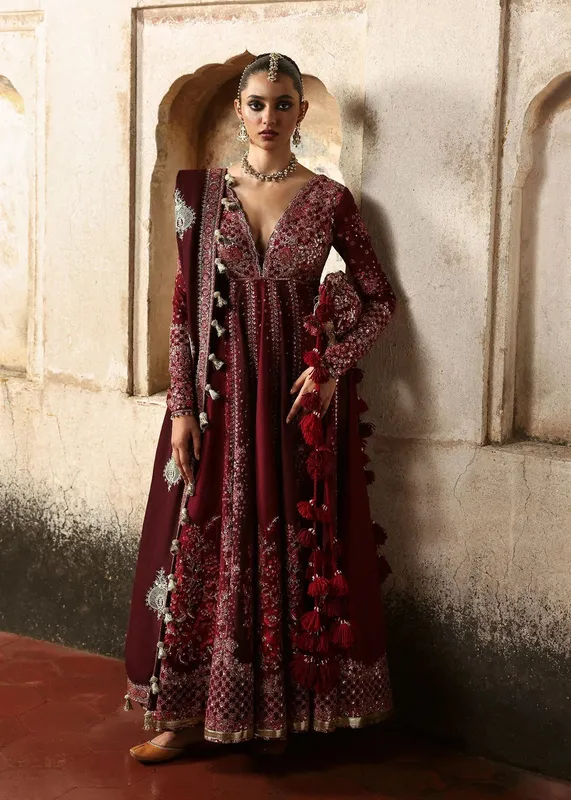 Hussain Rehar Massarat Formals 25 Maroon Raw Silk – view 1 – Poshaq