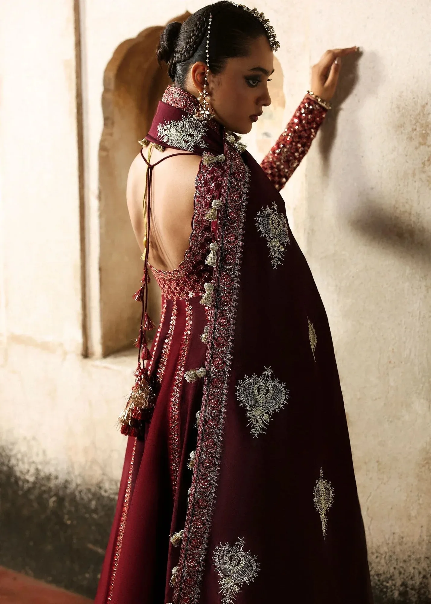 Hussain Rehar Massarat Formals 25 Maroon Raw Silk – view 2 – Poshaq