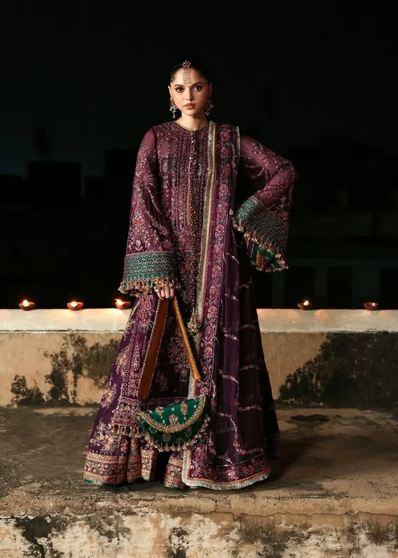 Hussain Rehar Massarat Formals 25 Plum Raw Silk – view 1 – Poshaq