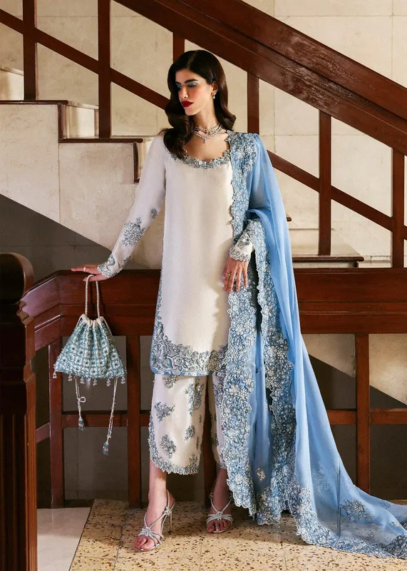 Hussain Rehar Ivory Raw Silk – view 1 – Poshaq