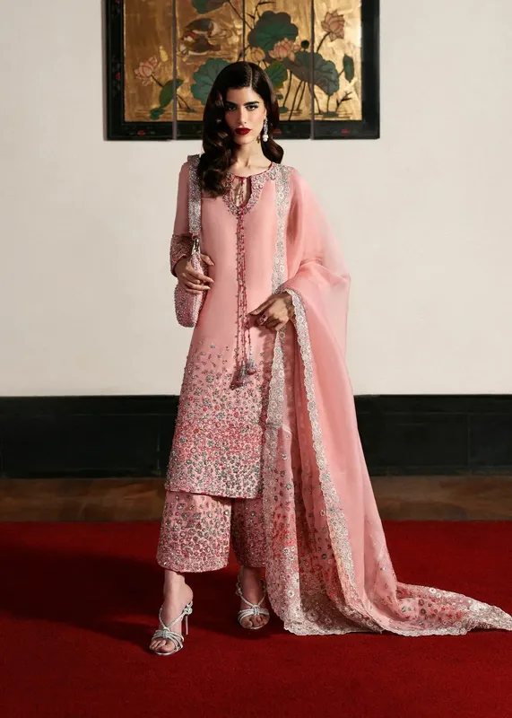 Hussain Rehar Blush Pink Raw Silk – view 1 – Poshaq