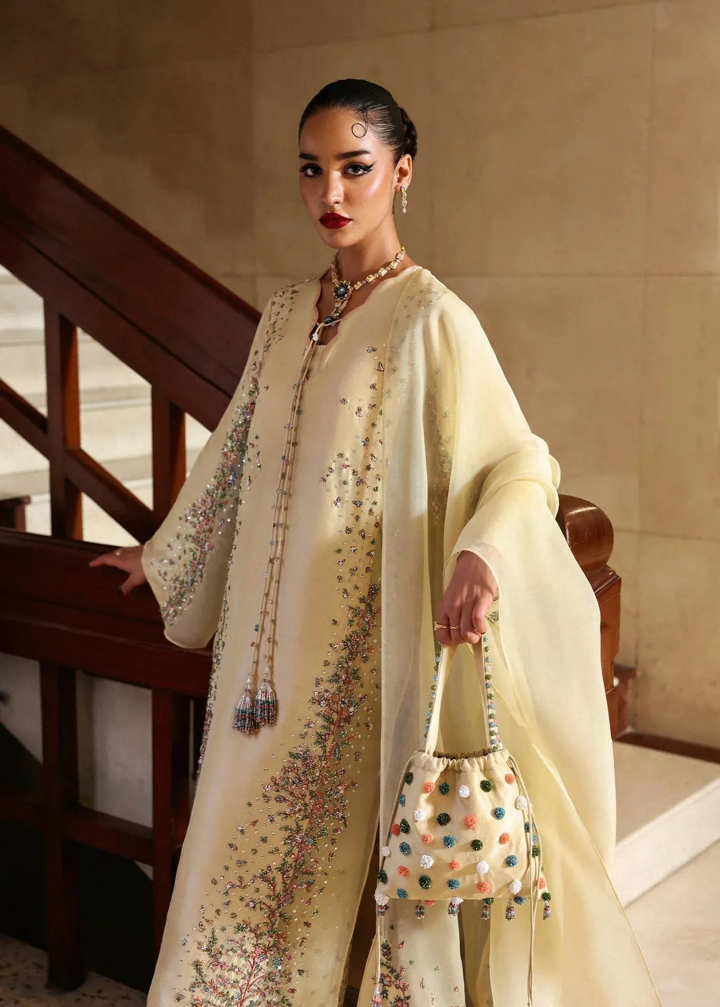 Hussain Rehar Pastel Yellow Raw Silk – view 4 – Poshaq