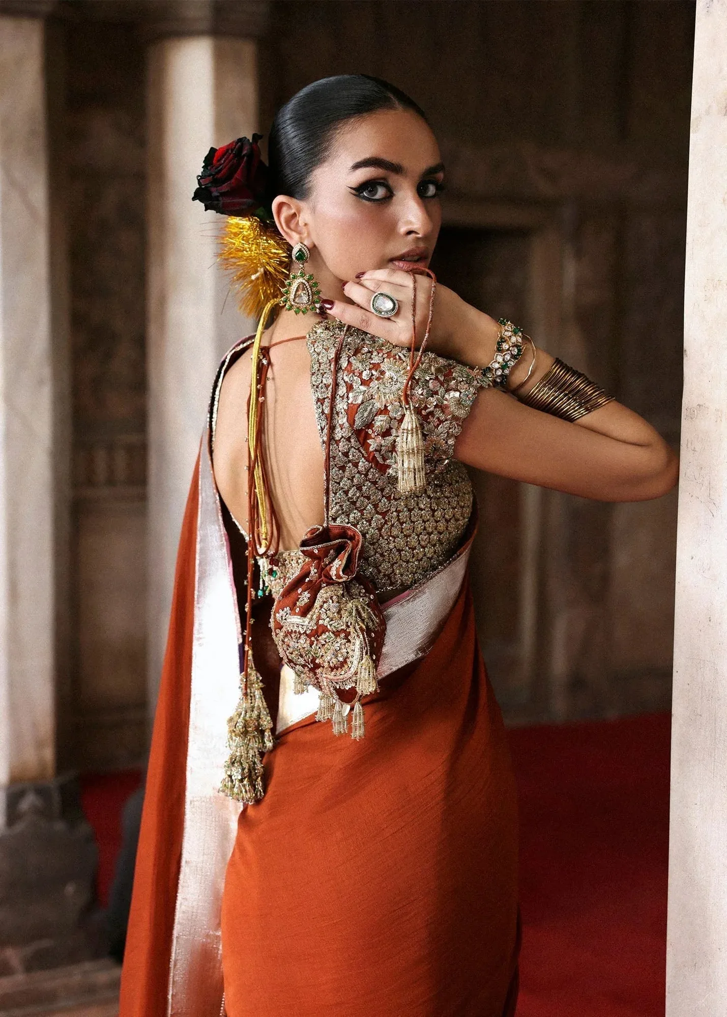 Hussain Rehar Rust Silk – view 3 – Poshaq