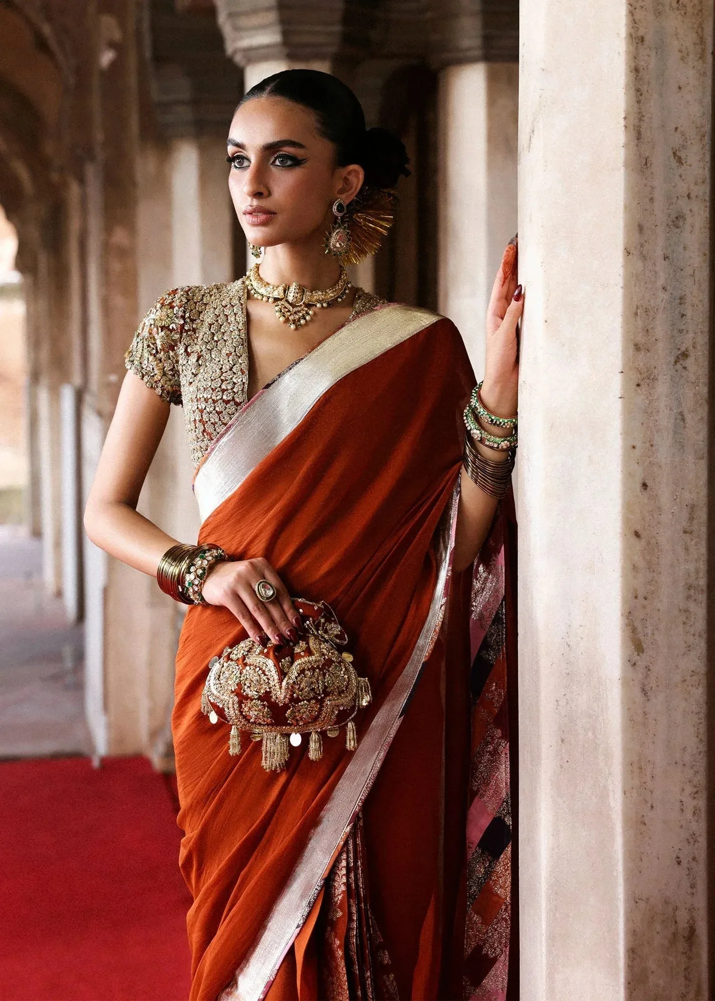 Hussain Rehar Rust Silk – view 4 – Poshaq