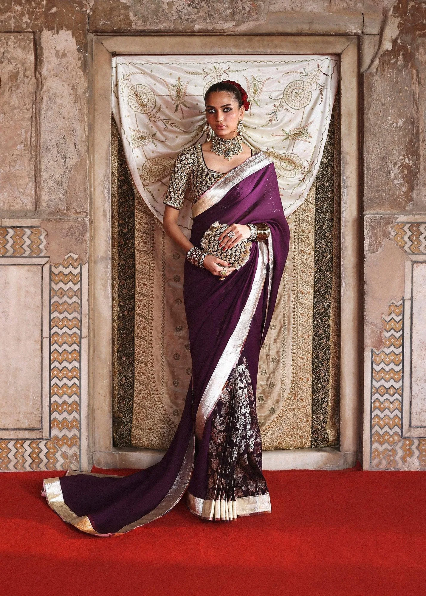 Hussain Rehar aubergine Silk – view 1 – Poshaq