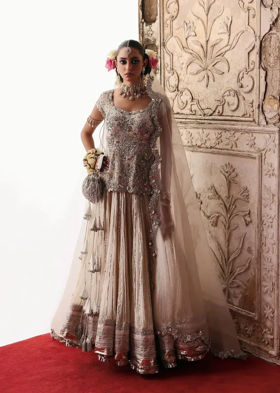 Hussain Rehar Ivory Gold Organza – view 1 – Poshaq