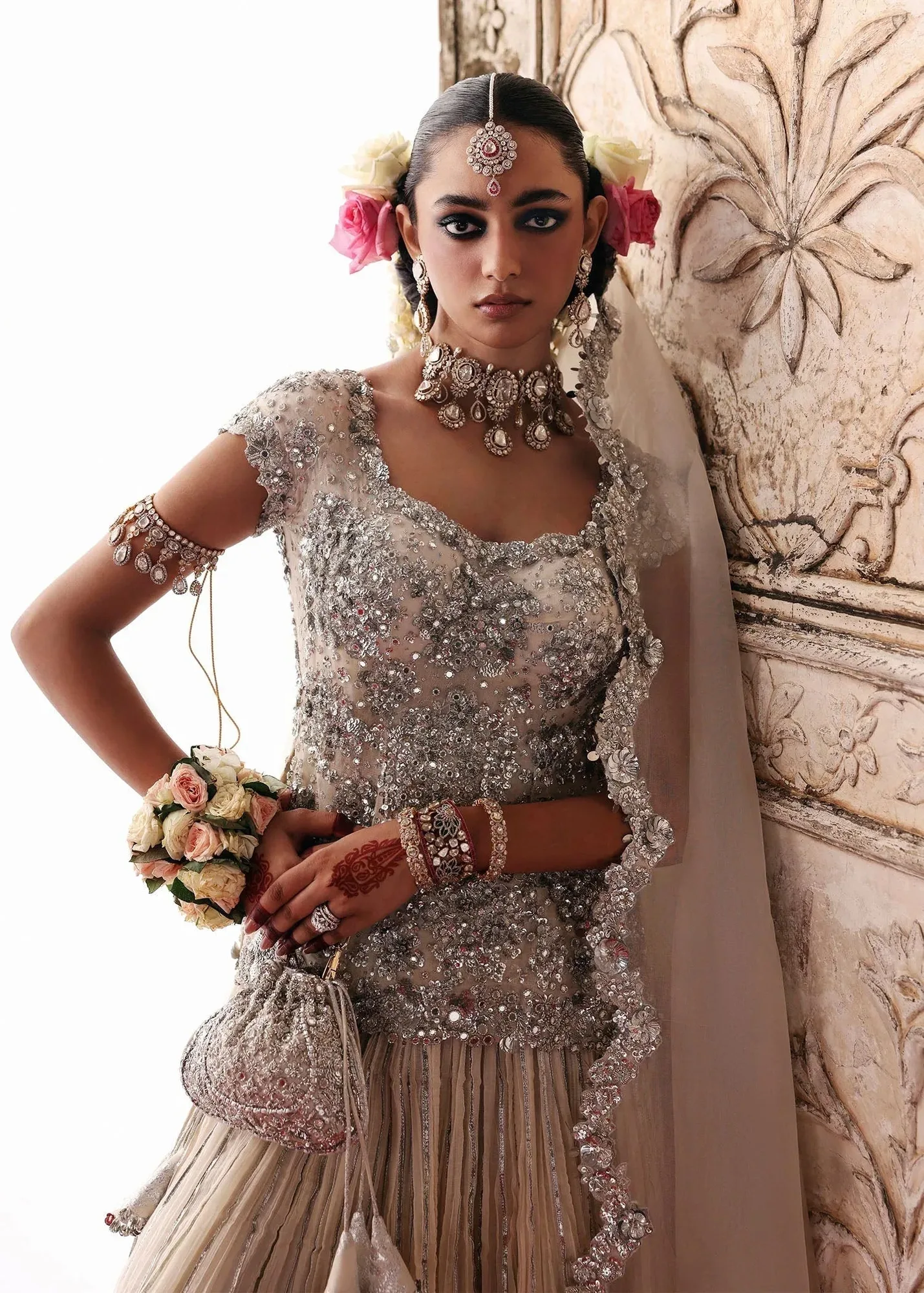 Hussain Rehar Ivory Gold Organza – view 4 – Poshaq