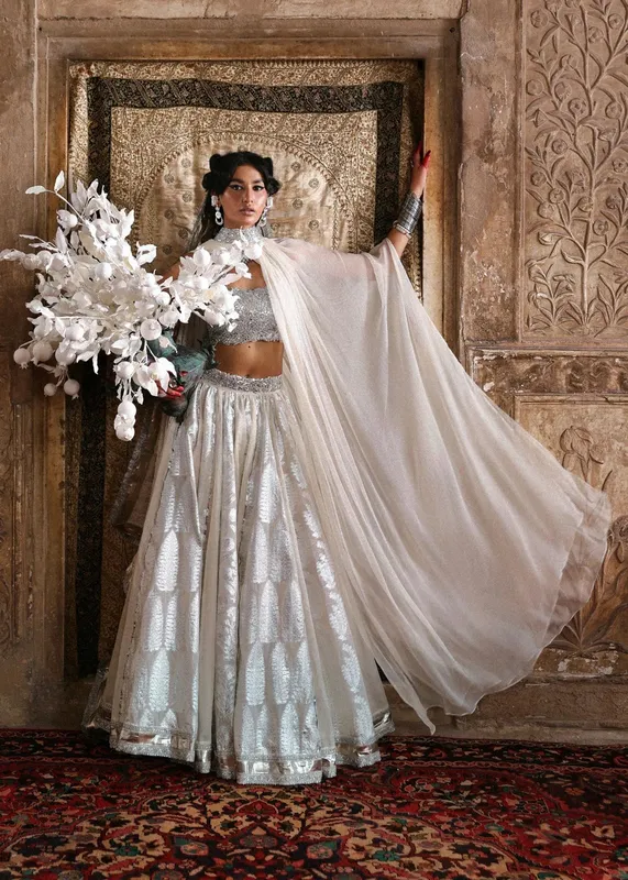 Hussain Rehar Ivory Gold Chiffon – view 1 – Poshaq