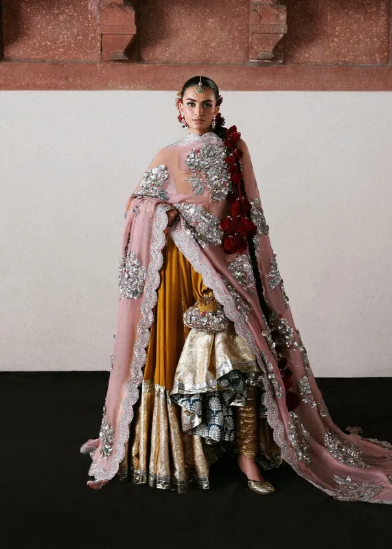 Hussain Rehar Mustard Silk – view 1 – Poshaq