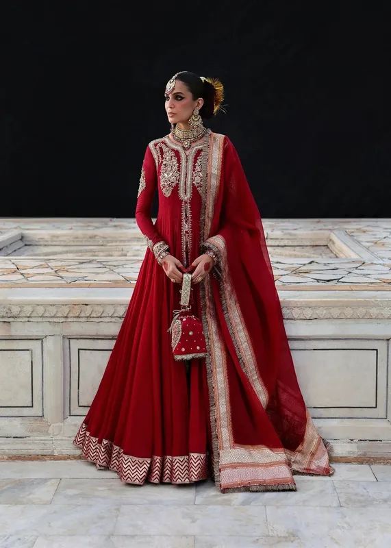 Hussain Rehar Red Silk – view 1 – Poshaq