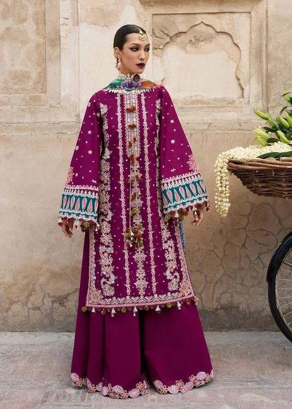 Hussain Rehar Nirmal SS 25 Magenta Cotton – view 1 – Poshaq