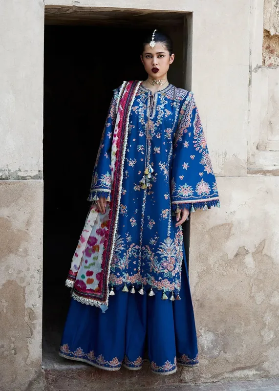 Hussain Rehar Nirmal SS 25 Electric Blue Chiffon – view 1 – Poshaq