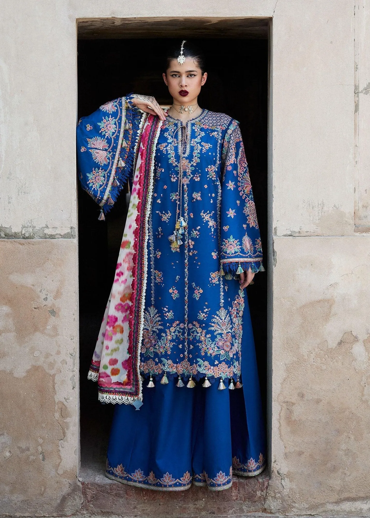 Hussain Rehar Nirmal SS 25 Electric Blue Chiffon – view 3 – Poshaq