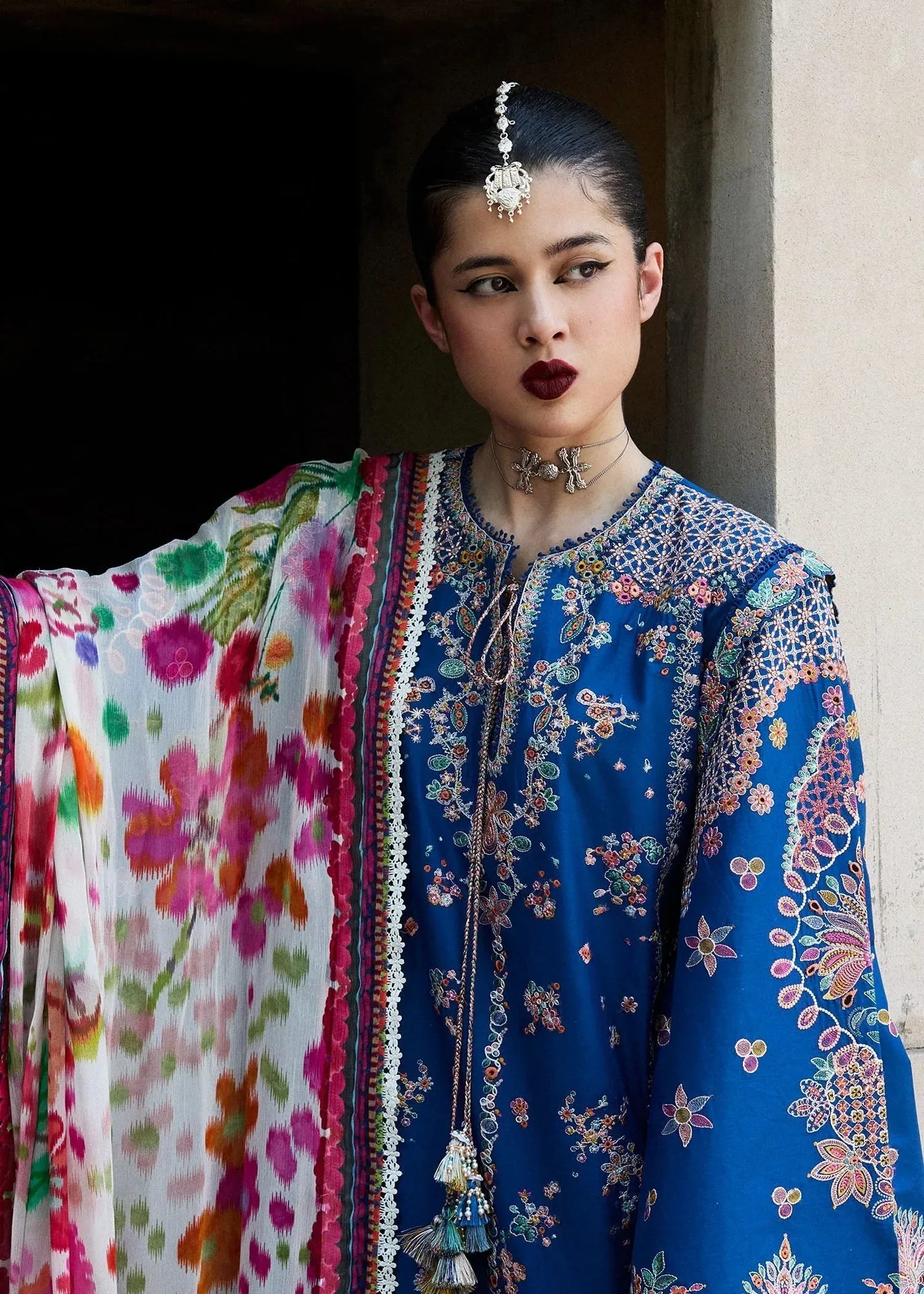 Hussain Rehar Nirmal SS 25 Electric Blue Chiffon – view 4 – Poshaq