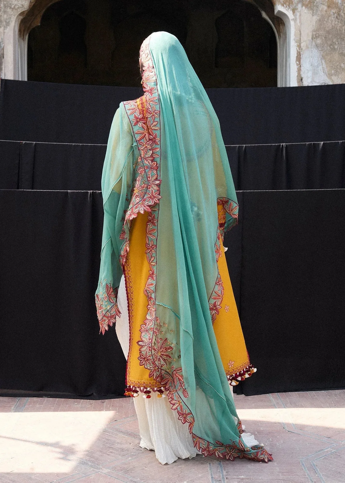 Hussain Rehar Nirmal SS 25 Orange Organza – view 2 – Poshaq