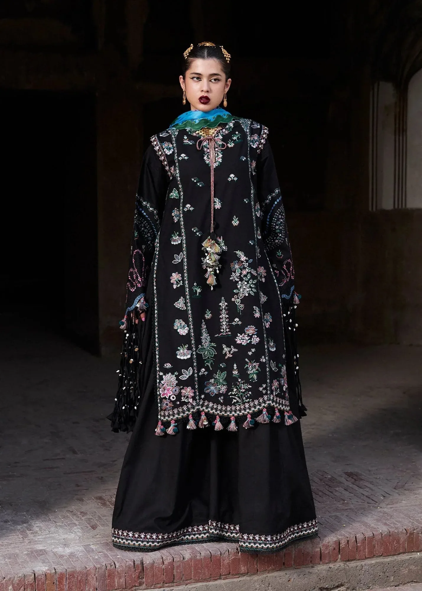 Hussain Rehar Nirmal SS 25 Black Cotton – view 1 – Poshaq