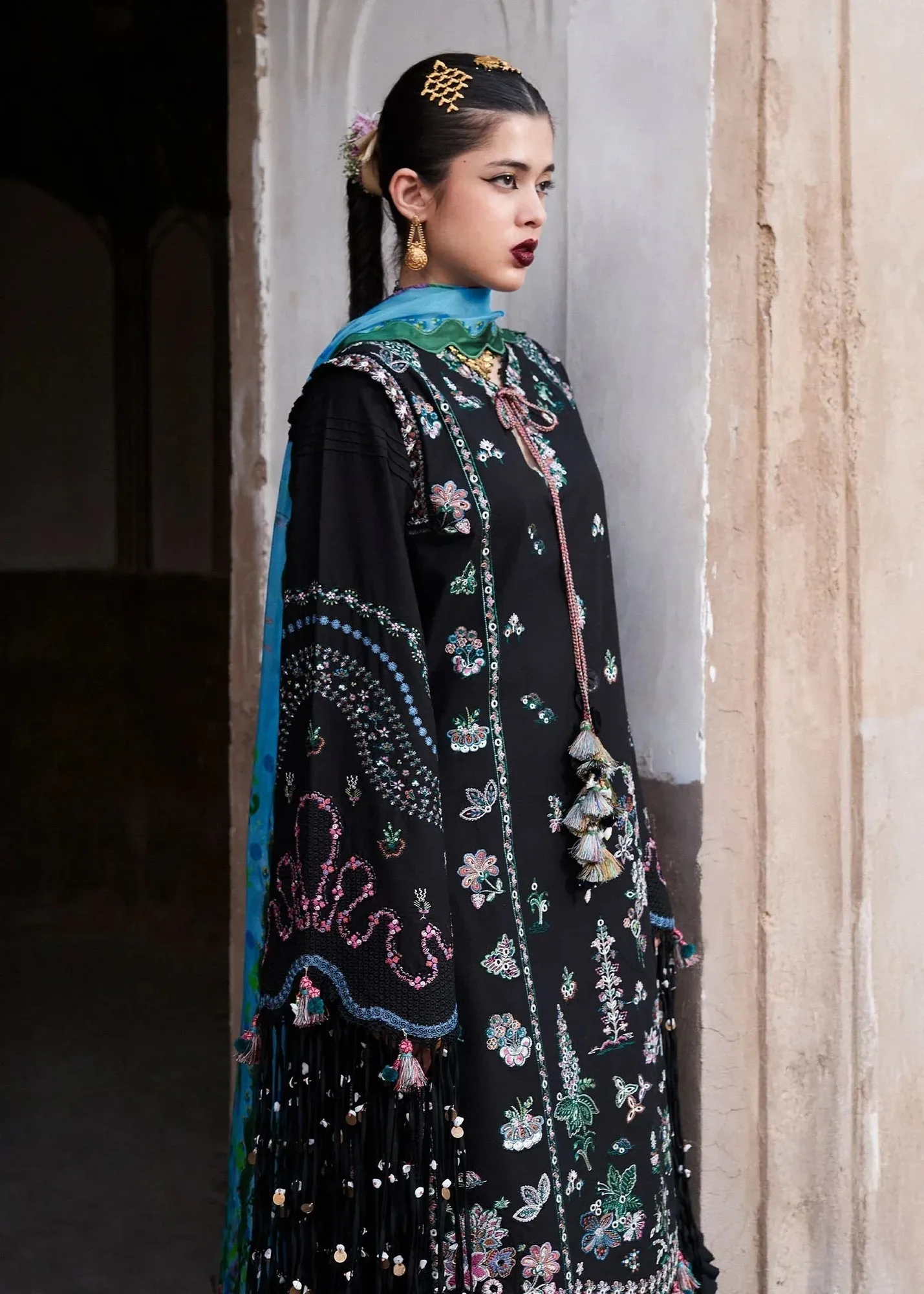 Hussain Rehar Nirmal SS 25 Black Cotton – view 2 – Poshaq