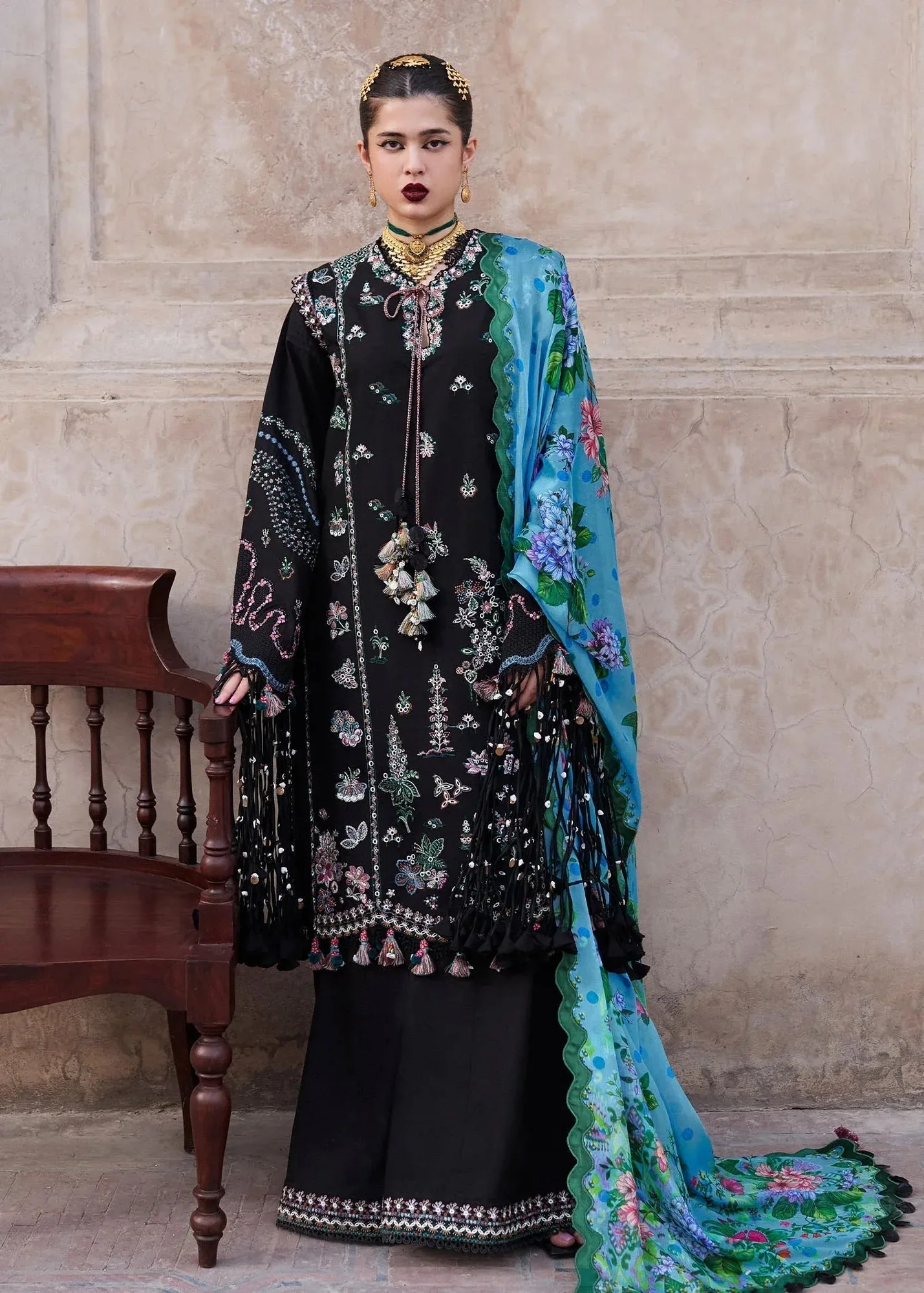 Hussain Rehar Nirmal SS 25 Black Cotton – view 3 – Poshaq