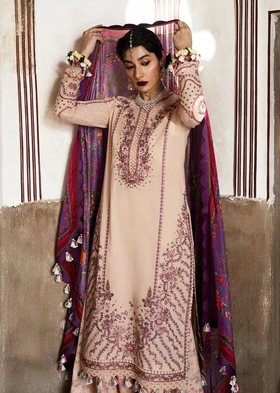 Hussain Rehar Nirmal SS 25 Light Pink Cotton – view 1 – Poshaq