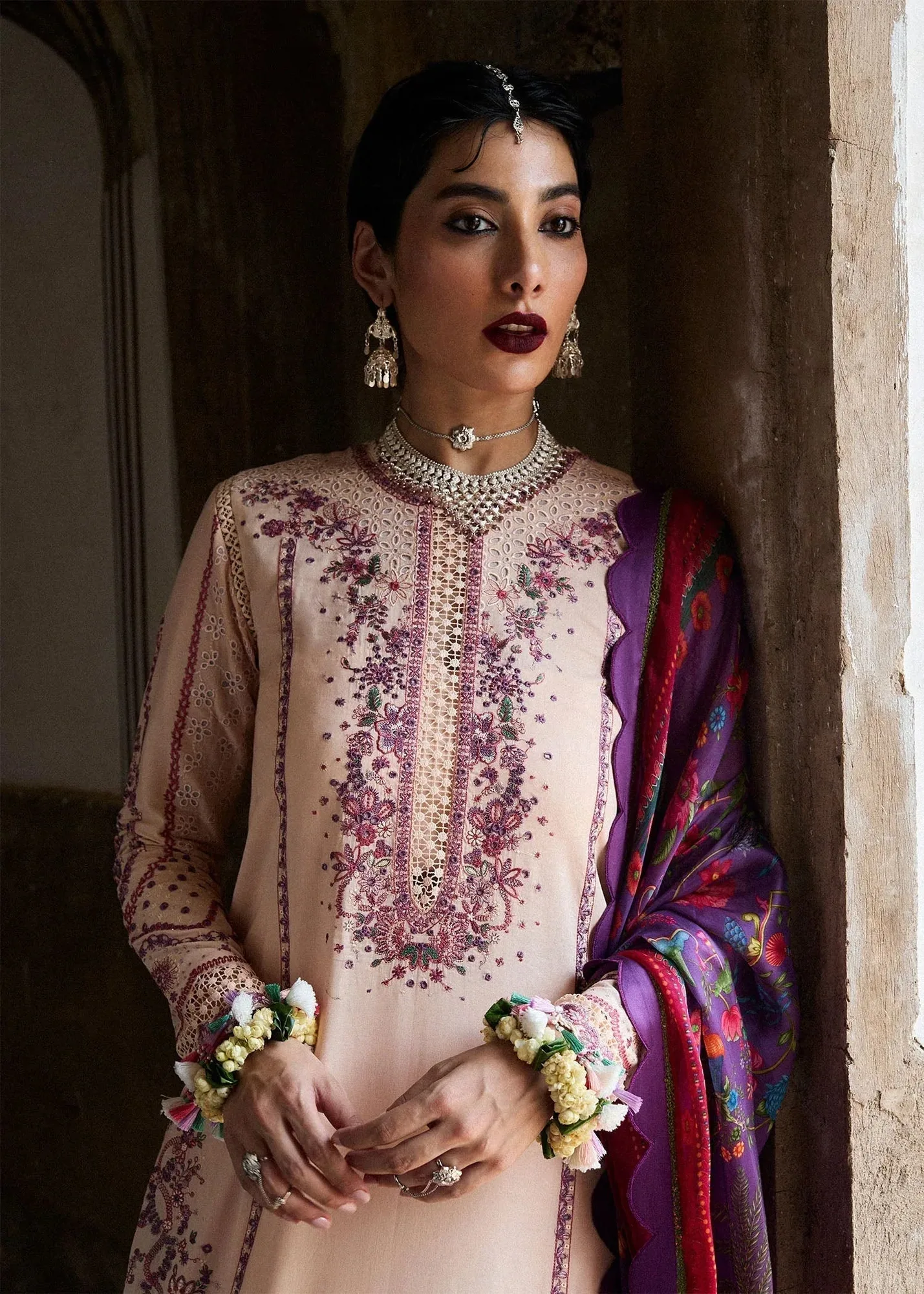 Hussain Rehar Nirmal SS 25 Light Pink Cotton – view 3 – Poshaq