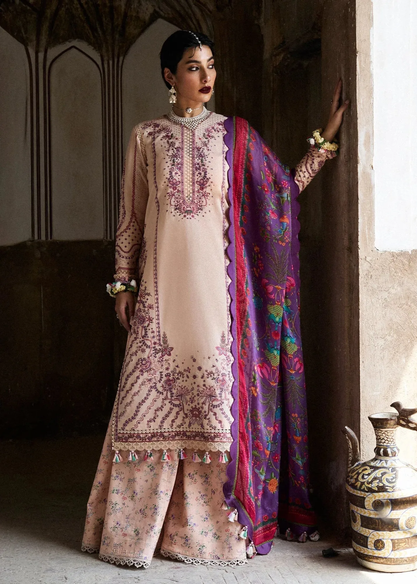 Hussain Rehar Nirmal SS 25 Light Pink Cotton – view 4 – Poshaq