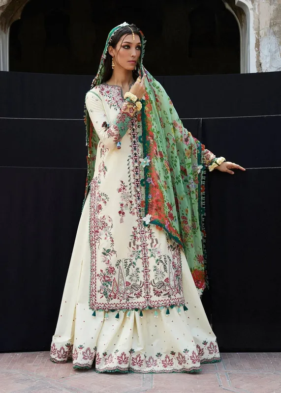 Hussain Rehar Nirmal SS 25 Pearl White Chiffon – view 1 – Poshaq