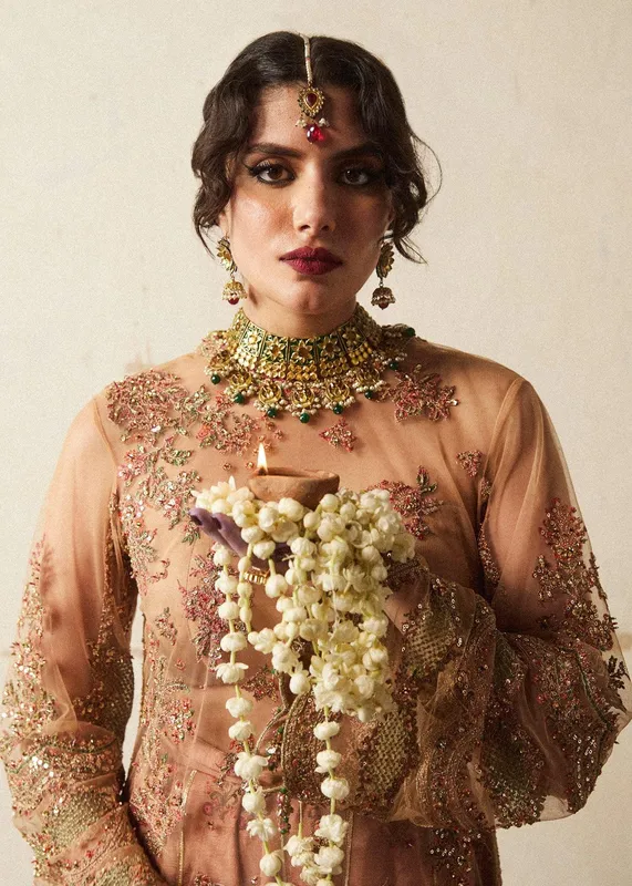 Hussain Rehar Festive Stitched 24' Beige Raw Silk – view 1 – Poshaq