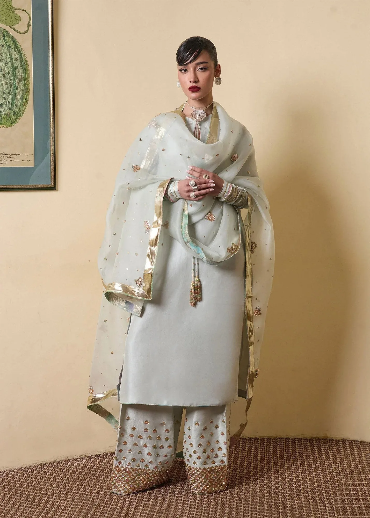 Hussain Rehar SS Luxury Pret 25 Pastel Gray Raw Silk – view 1 – Poshaq