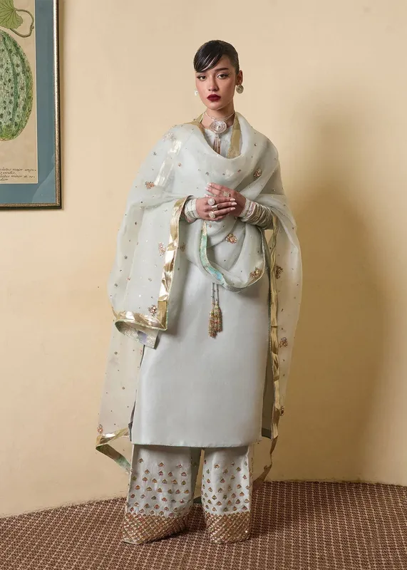 Hussain Rehar SS Luxury Pret 25 Pastel Gray Raw Silk – view 1 – Poshaq