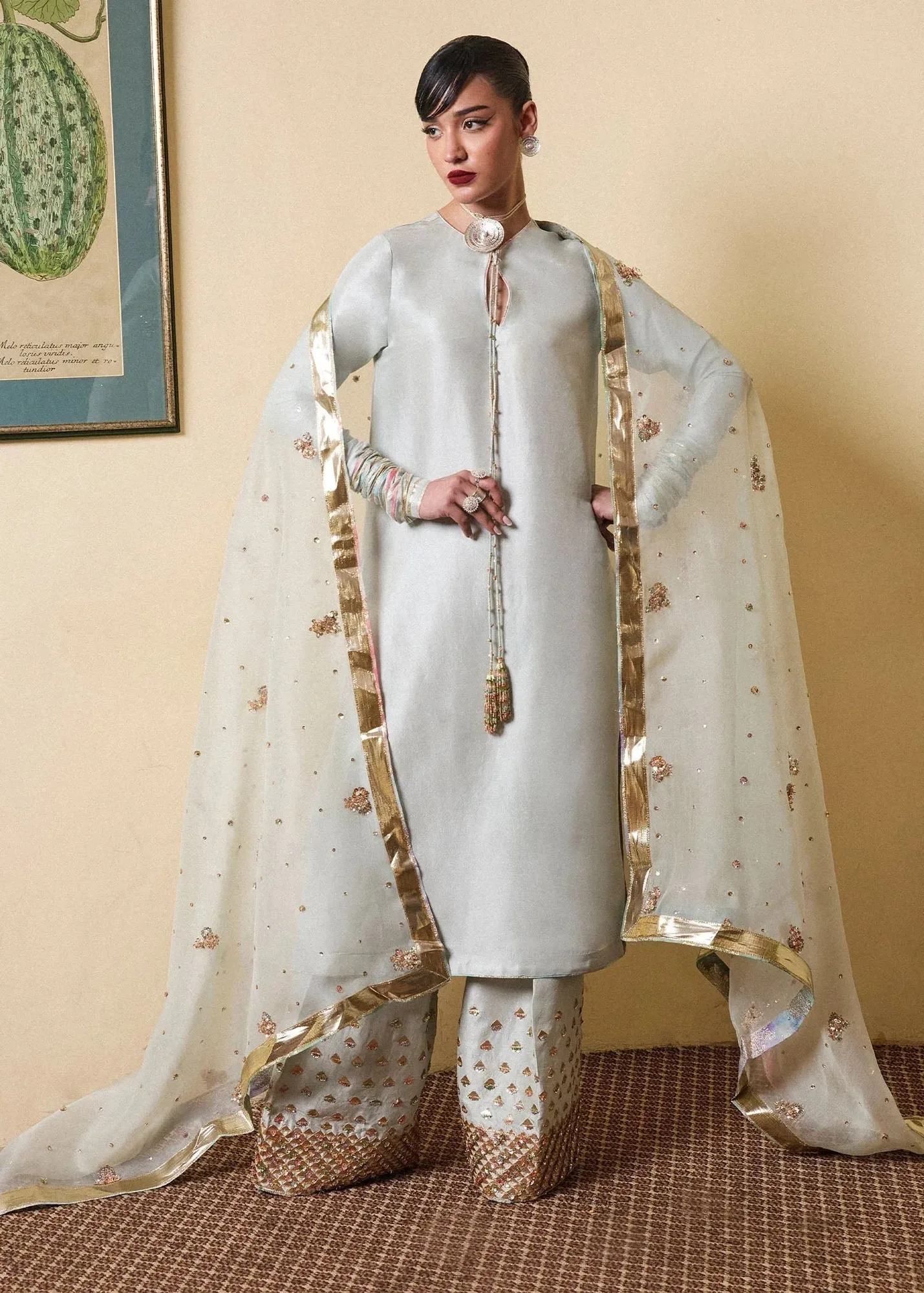 Hussain Rehar SS Luxury Pret 25 Pastel Gray Raw Silk – view 2 – Poshaq