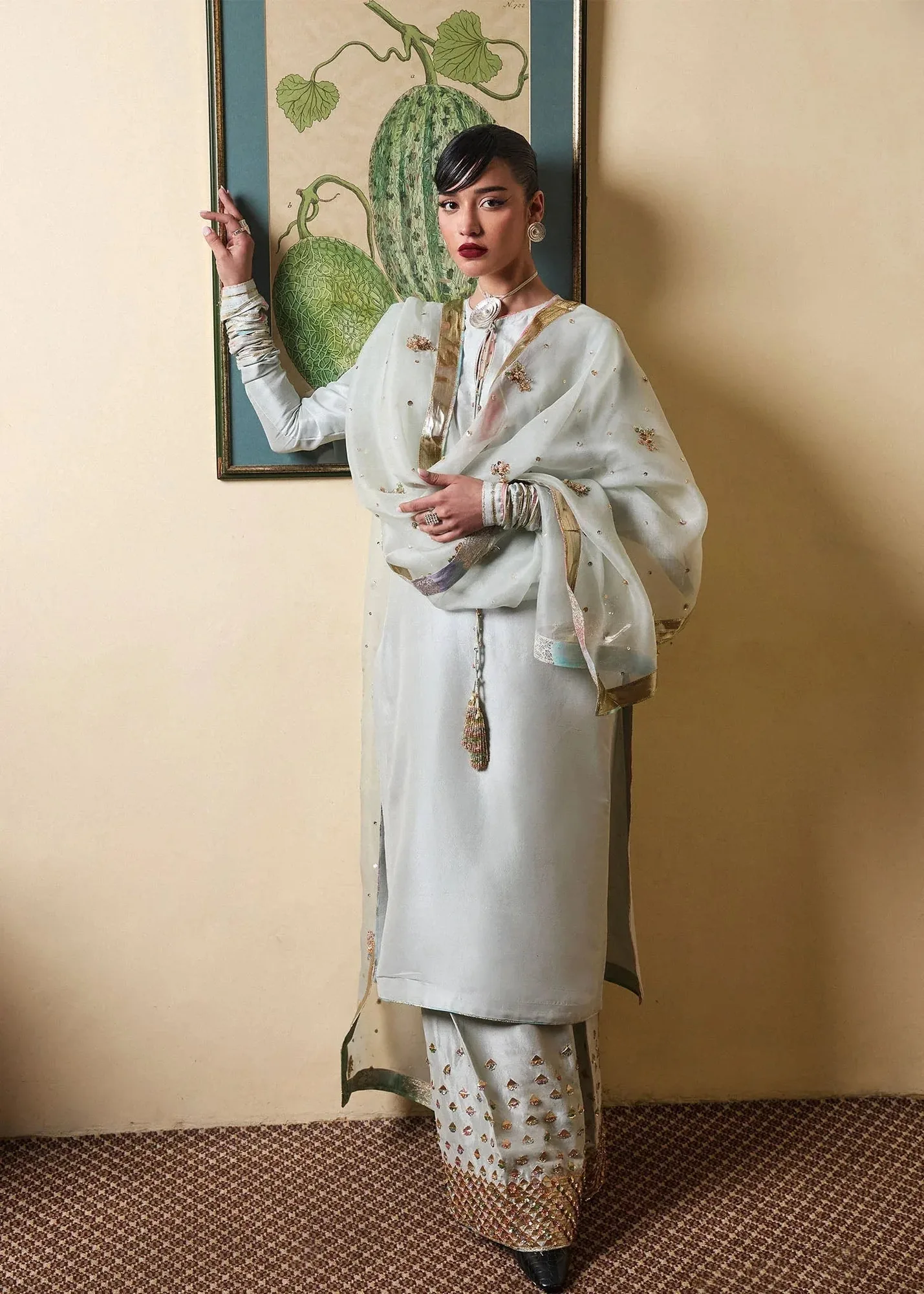 Hussain Rehar SS Luxury Pret 25 Pastel Gray Raw Silk – view 4 – Poshaq