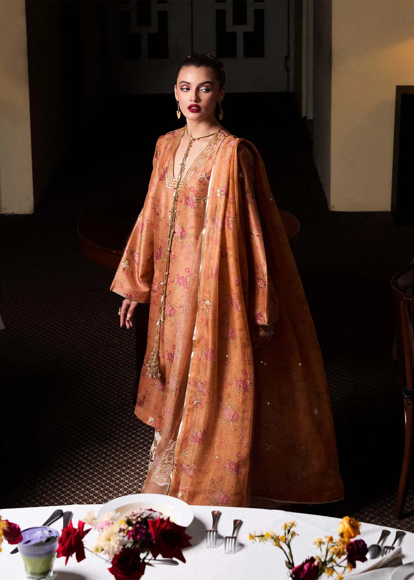 Hussain Rehar SS Luxury Pret 25 Rust Brown Raw Silk – view 5 – Poshaq