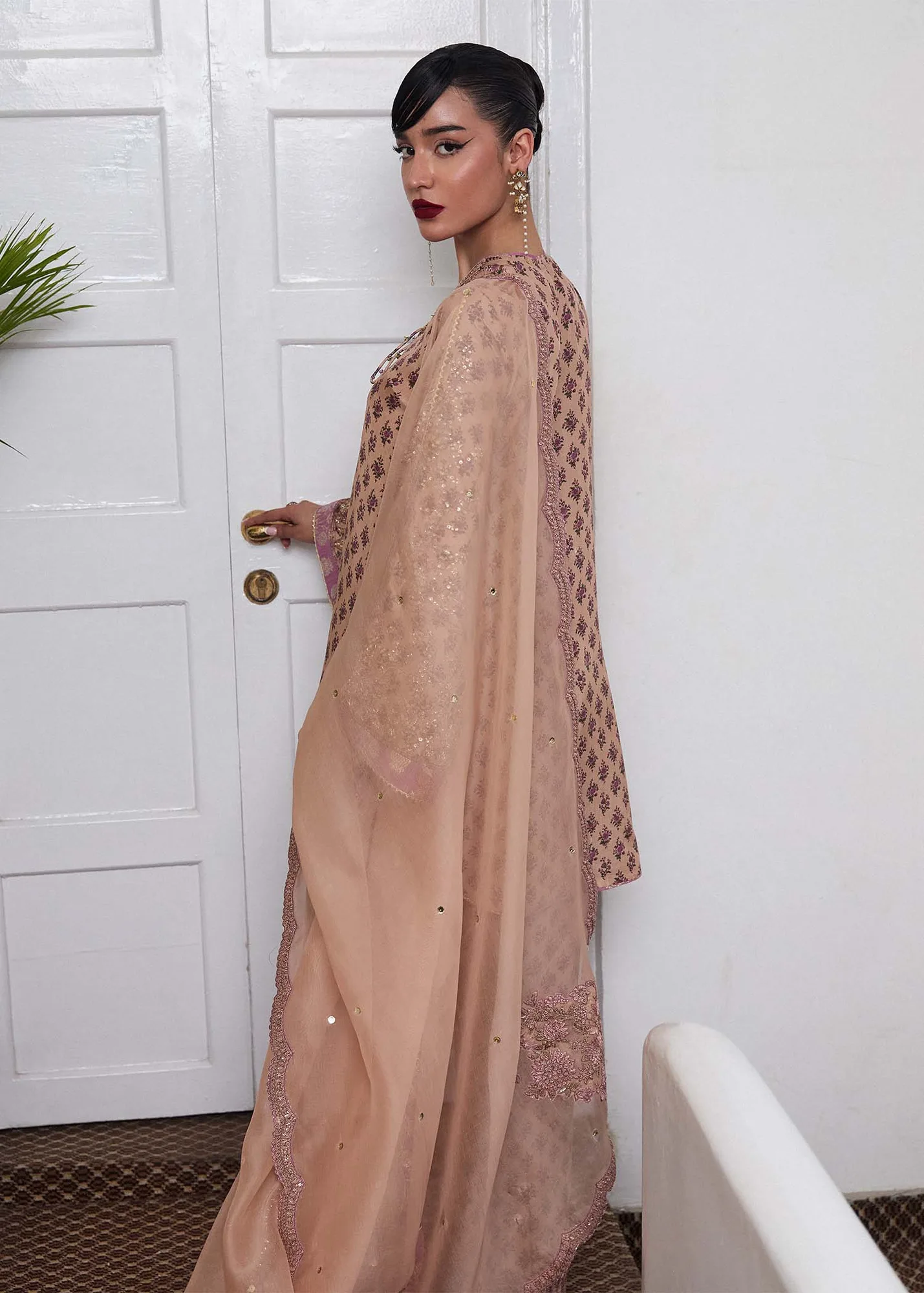 Hussain Rehar SS Luxury Pret 25 Beige Raw Silk – view 2 – Poshaq